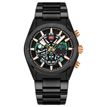 Skeleton Chronograph Steel Bracelet — Black