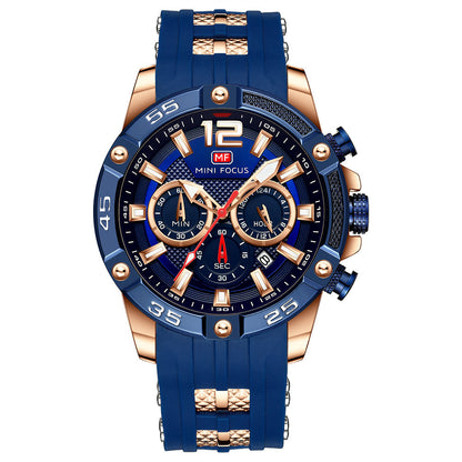 Bold Sport Chronograph Silicone — Rose Gold Blue