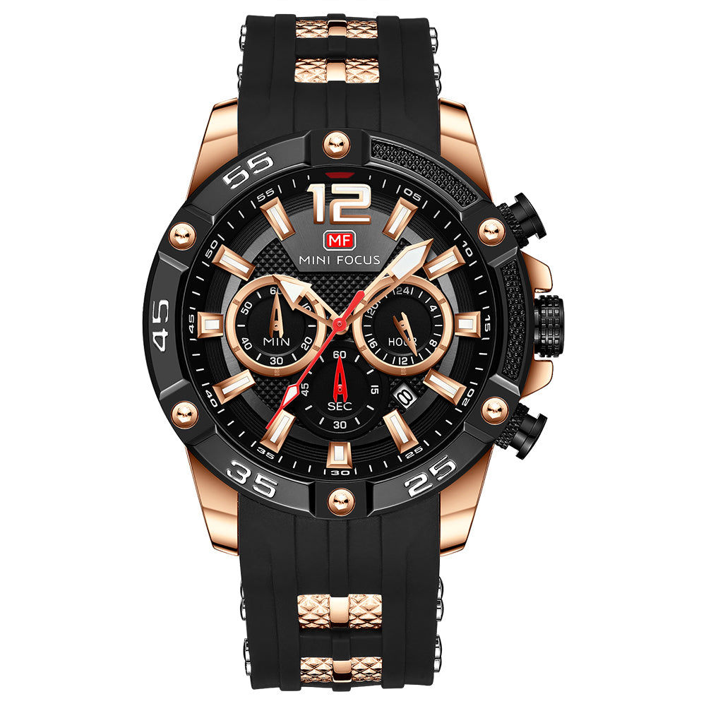Bold Sport Chronograph Silicone — Rose Gold Black