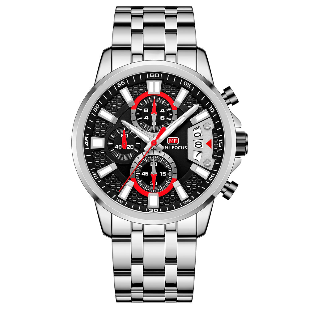 Sport Chronograph Steel Bracelet — Silver Black