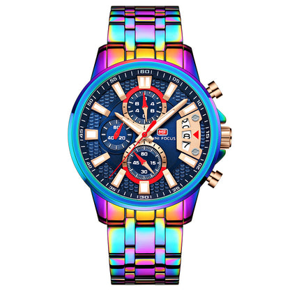 Sport Chronograph Steel Bracelet — Rainbow Blue
