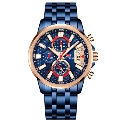 Sport Chronograph Steel Bracelet — Blue Rose Gold