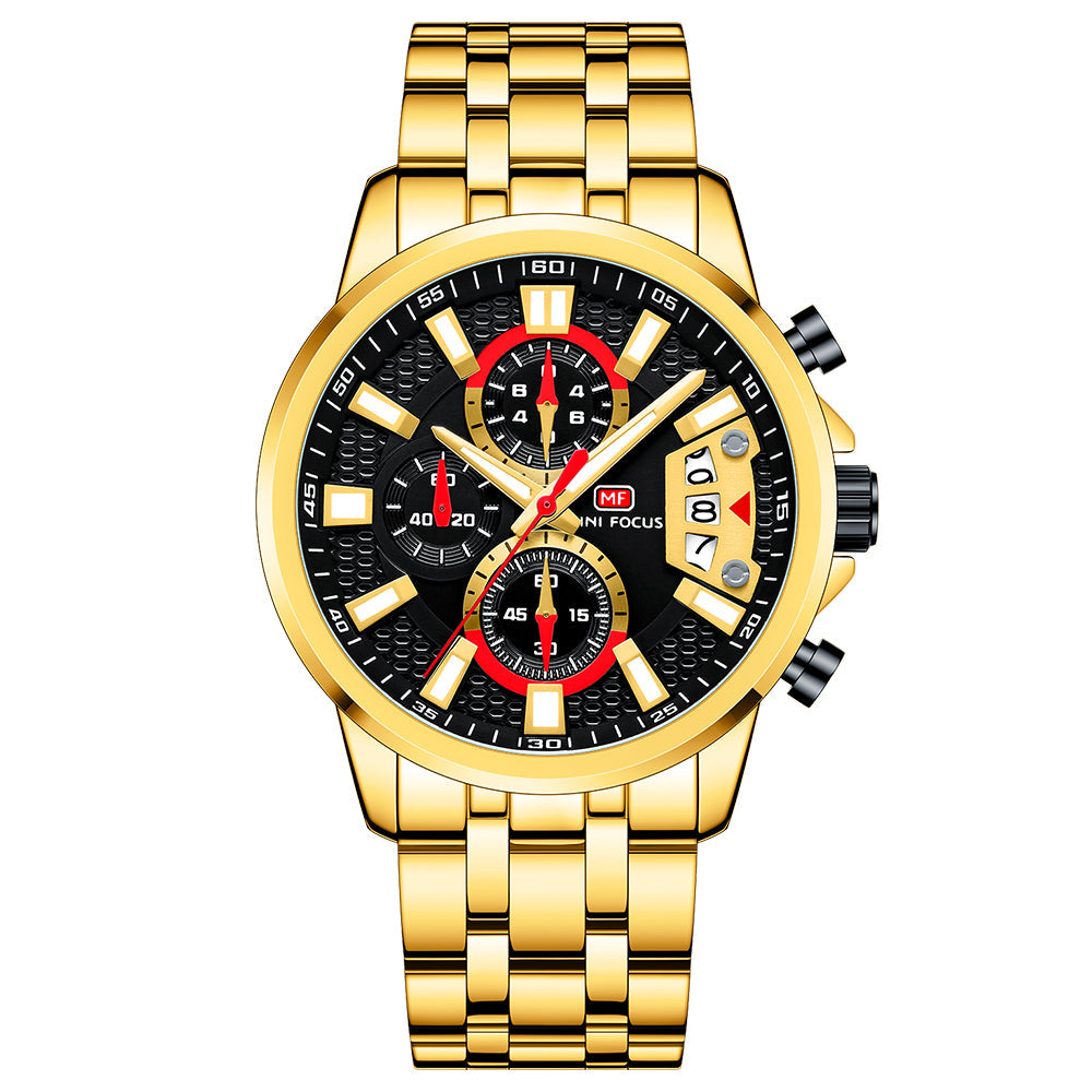Sport Chronograph Steel Bracelet — Gold Black
