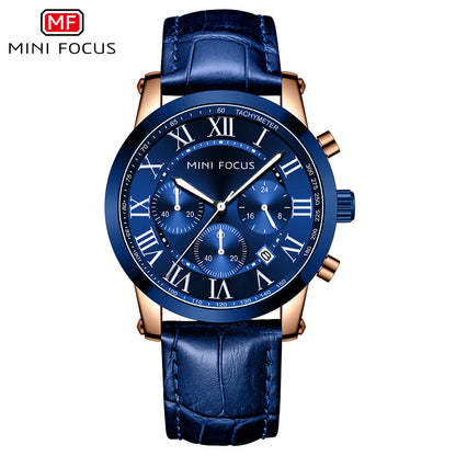 Roman Chronograph Leather — Rose Gold Blue
