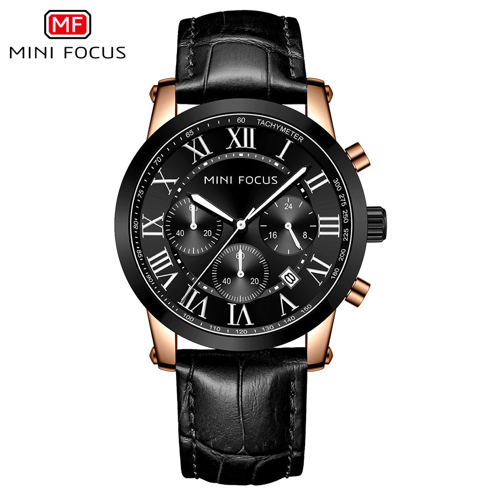 Roman Chronograph Leather — Rose Gold Black