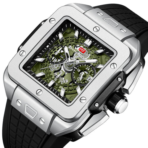 Square Skeleton Chronograph — Silver Green