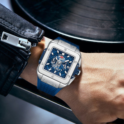 Square Skeleton Chronograph — Silver Blue
