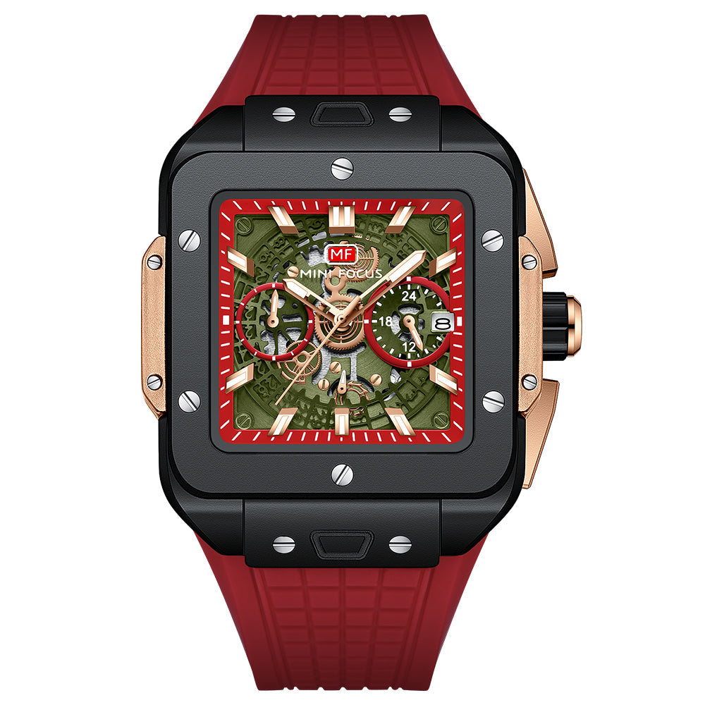 Square Skeleton Chronograph — Black Red