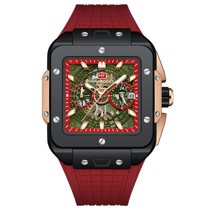 Square Skeleton Chronograph — Black Red