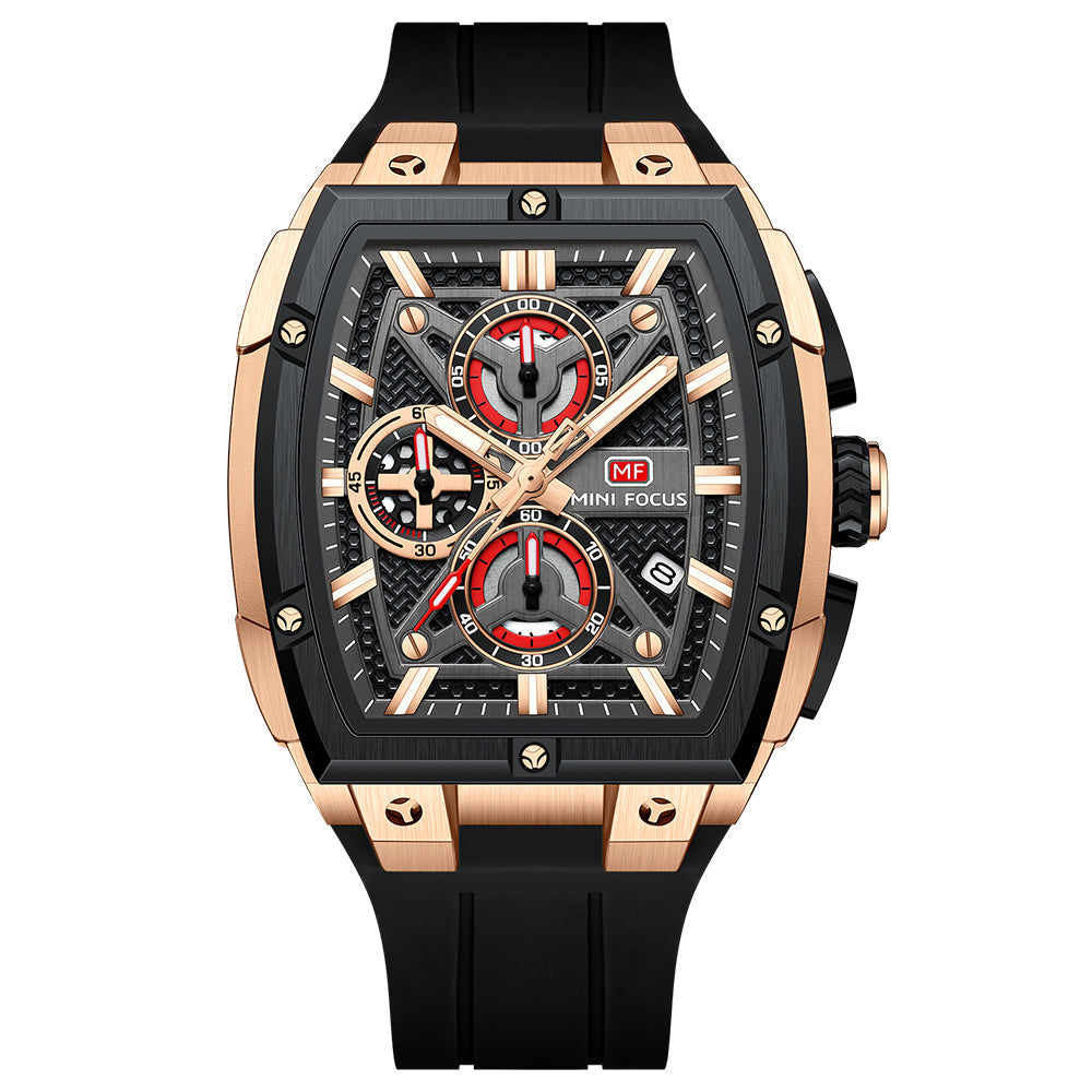 Tonneau Chrono Silicone — Rose Gold Black
