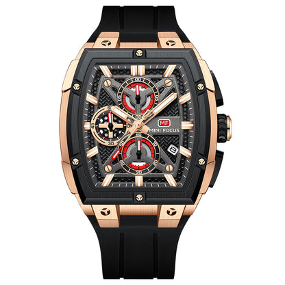 Tonneau Chrono Silicone — Rose Gold Black