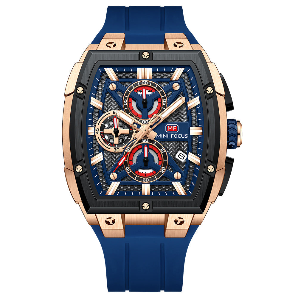 Tonneau Chrono Silicone — Rose Gold Blue