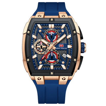 Tonneau Chrono Silicone — Rose Gold Blue