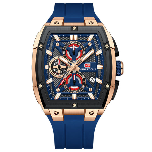Tonneau Chrono Silicone — Rose Gold Blue