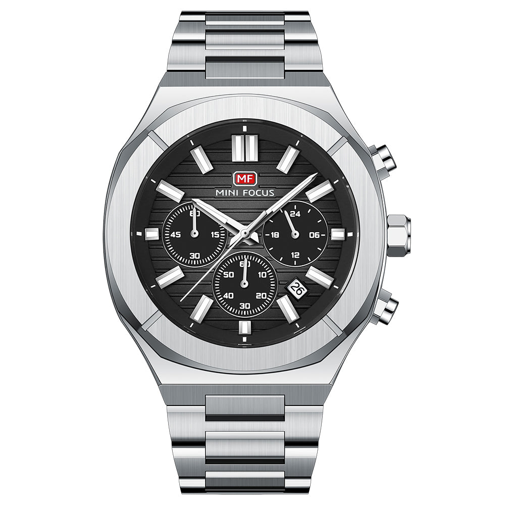 Octagon Steel Chronograph — Silver Black