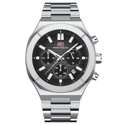 Octagon Steel Chronograph — Silver Black