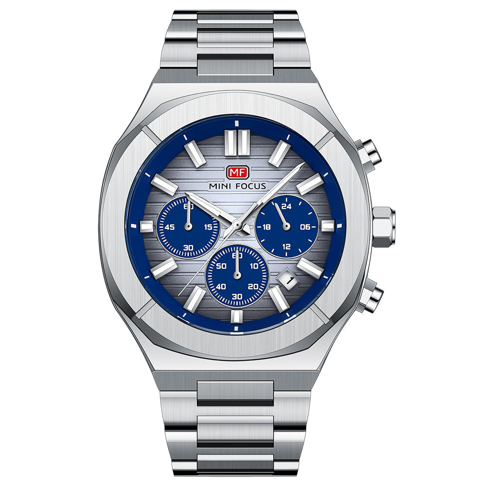 Octagon Steel Chronograph — Silver Blue