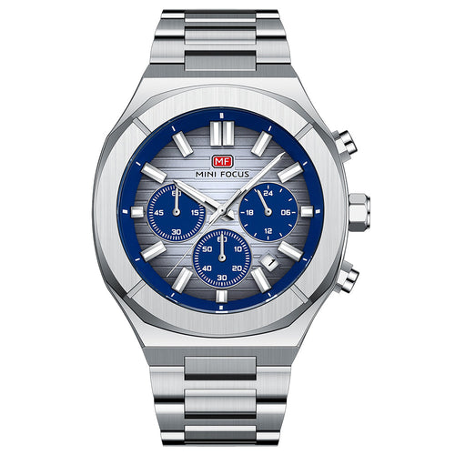 Octagon Steel Chronograph — Silver Blue