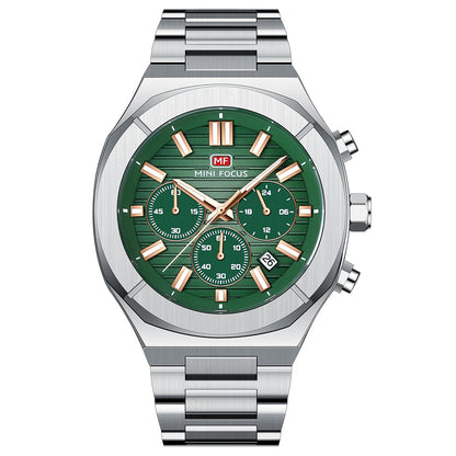Octagon Steel Chronograph — Silver Green Rose Gold
