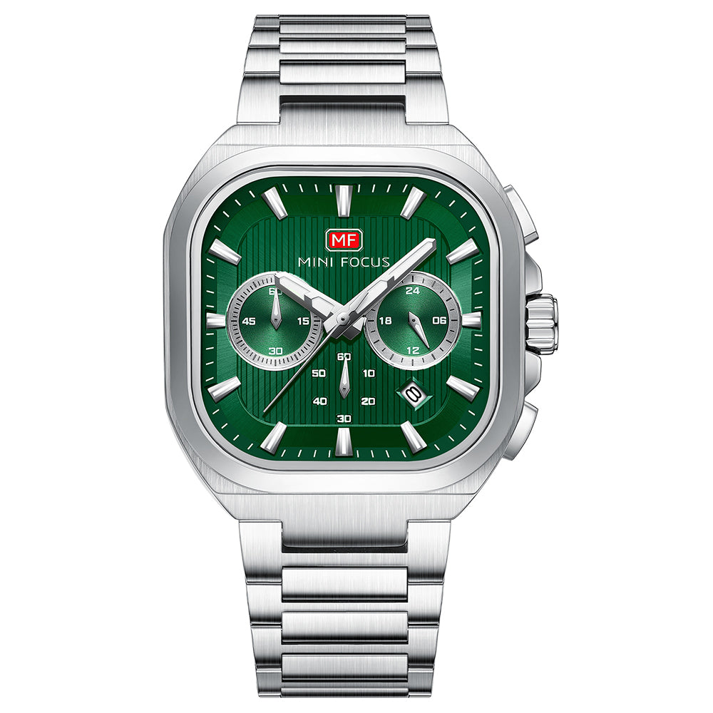 Square Chrono Steel Bracelet — Silver Green