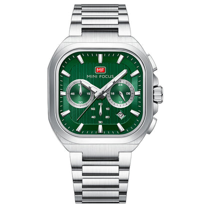 Square Chrono Steel Bracelet — Silver Green