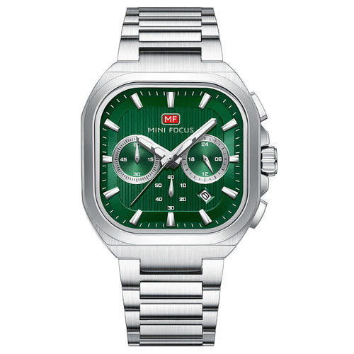 Square Chrono Steel Bracelet — Silver Green