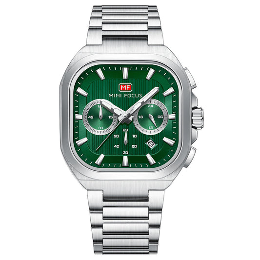 Square Chrono Steel Bracelet — Silver Green