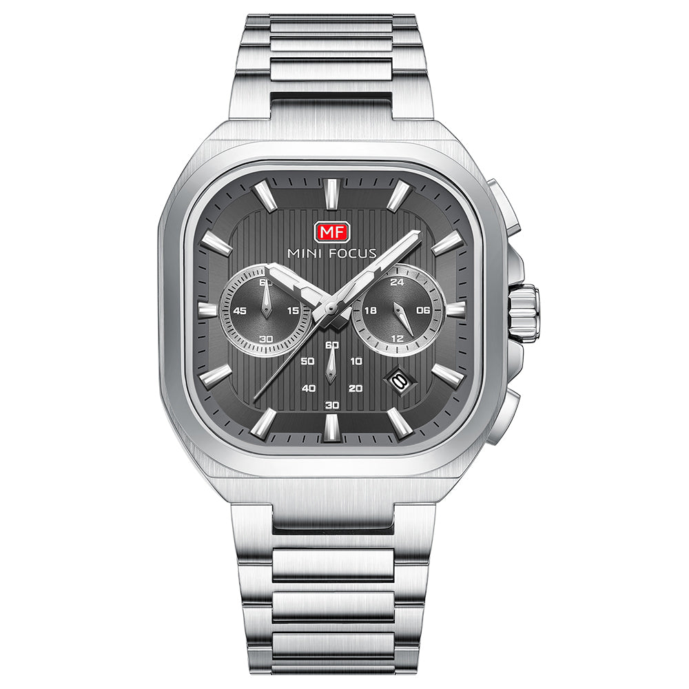 Square Chrono Steel Bracelet — Silver Grey