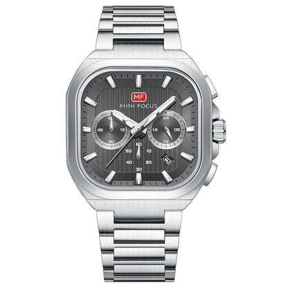 Square Chrono Steel Bracelet — Silver Grey
