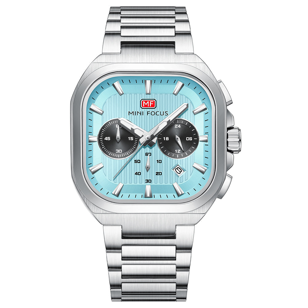 Square Chrono Steel Bracelet — Silver Blue