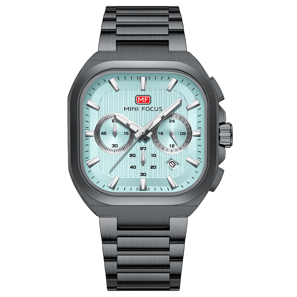 Square Chrono Steel Bracelet — Gunmetal Blue