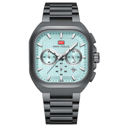 Square Chrono Steel Bracelet — Gunmetal Blue