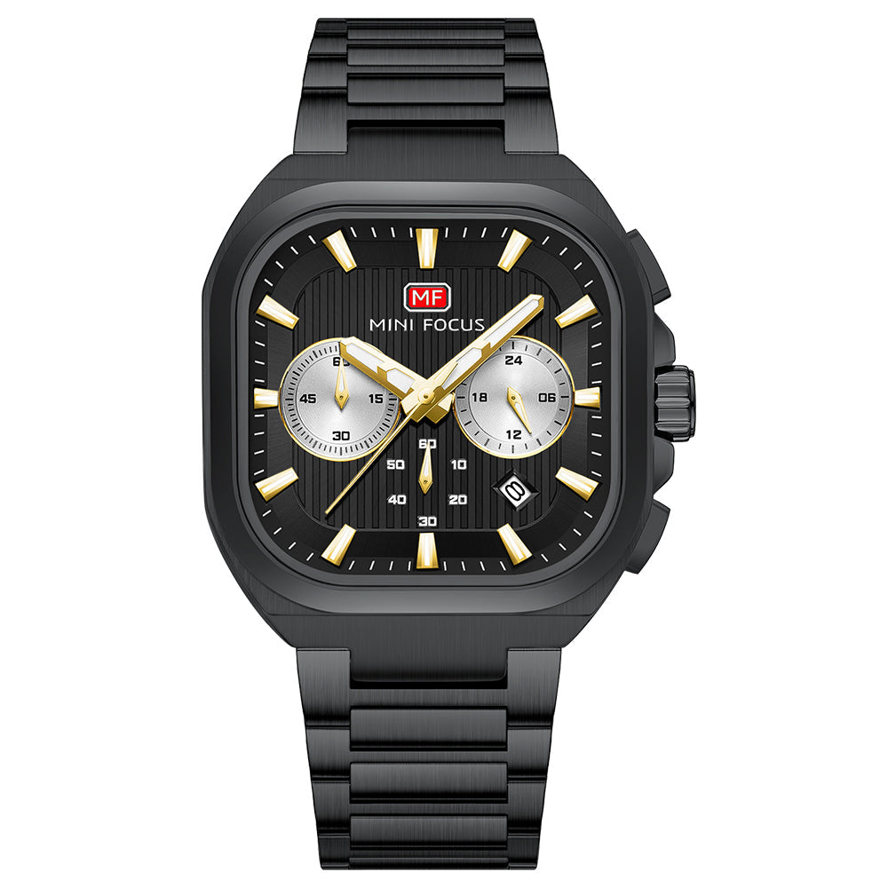 Square Chrono Steel Bracelet — Black Gold