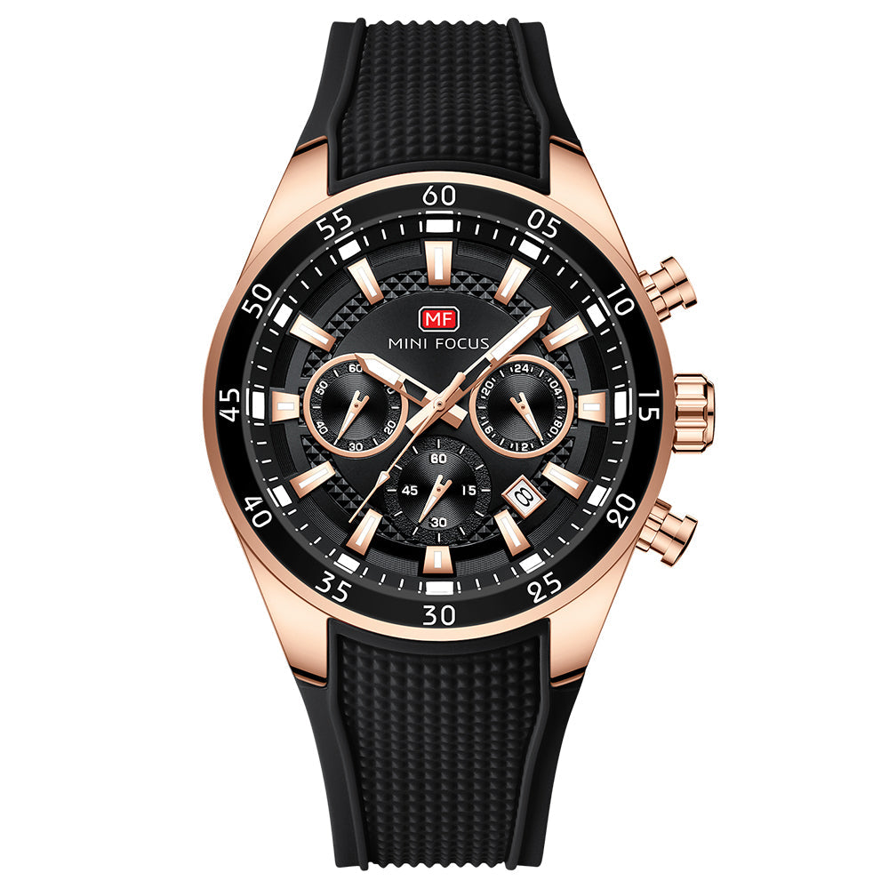 Sport Chronograph Silicone III — Rose Gold Black