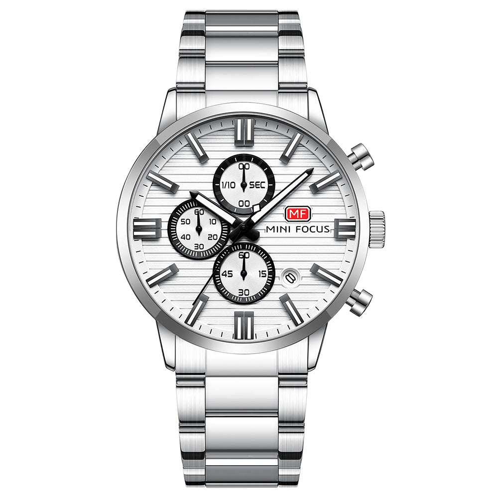 Striped Chrono Steel Bracelet — Silver White