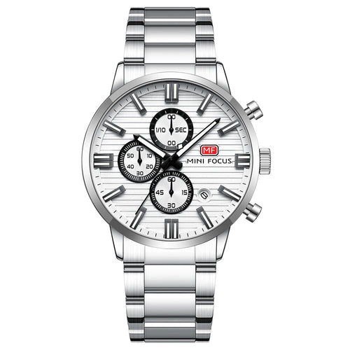 Striped Chrono Steel Bracelet — Silver White
