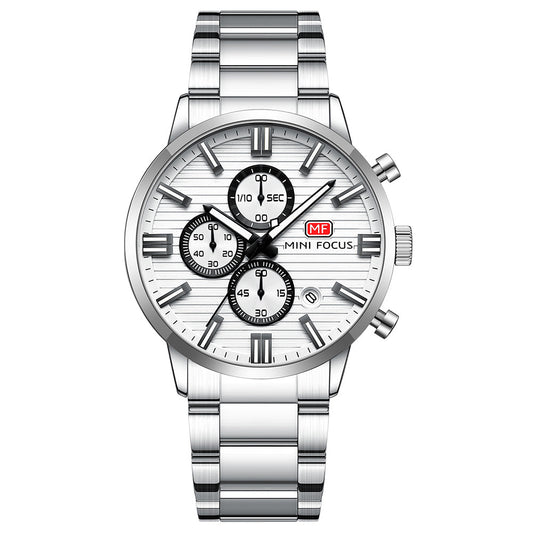 Striped Chrono Steel Bracelet — Silver White