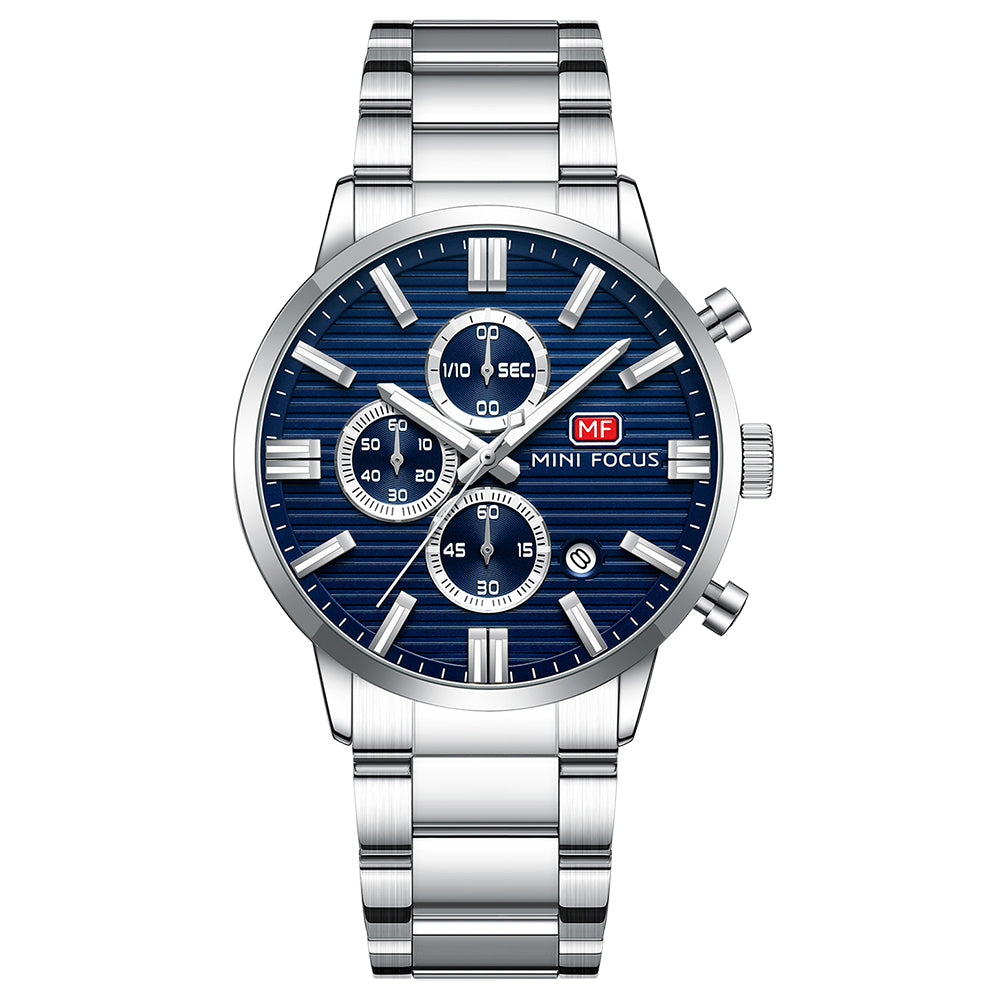 Striped Chrono Steel Bracelet — Silver Blue