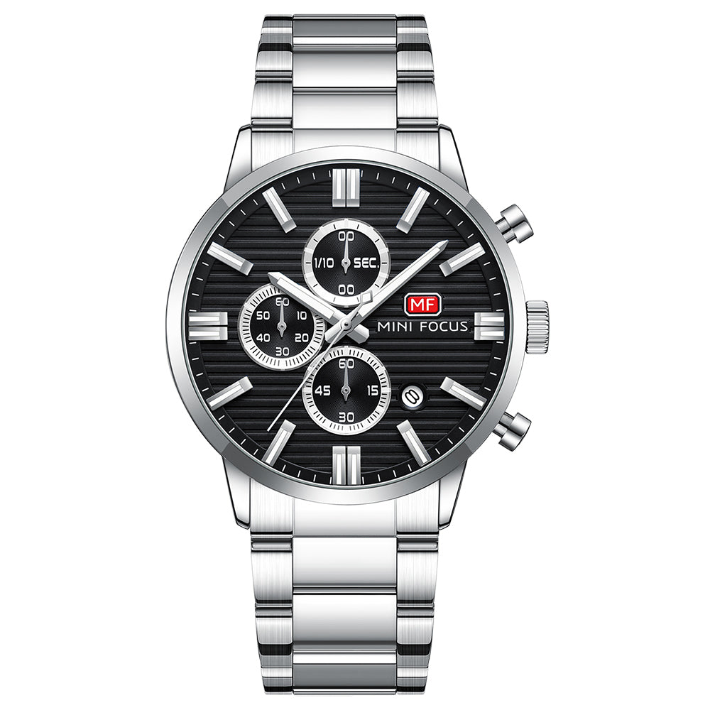 Striped Chrono Steel Bracelet — Silver Black