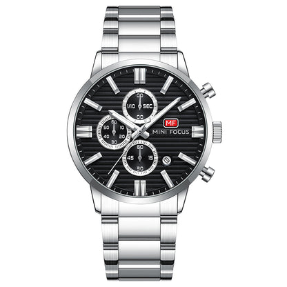 Striped Chrono Steel Bracelet — Silver Black