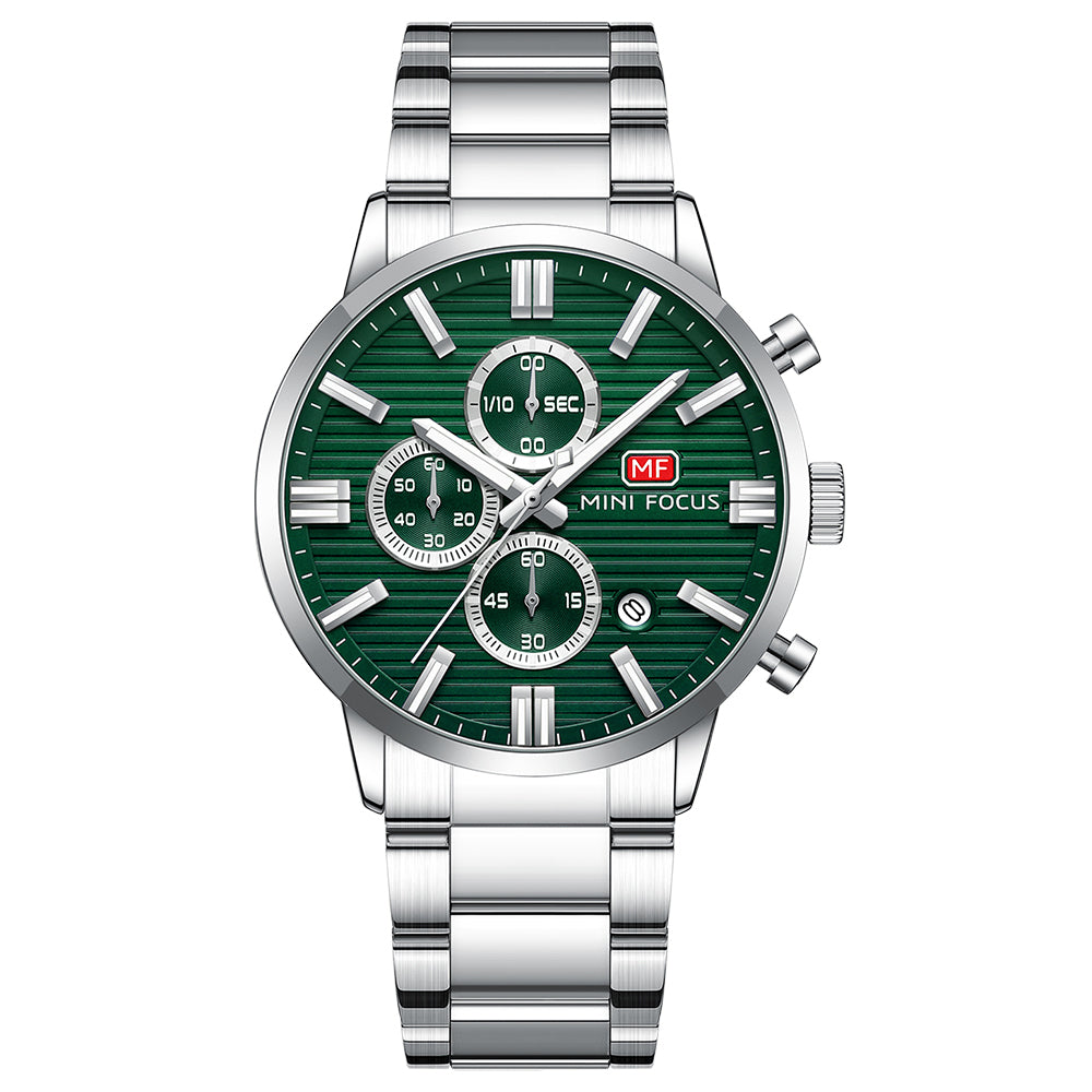 Striped Chrono Steel Bracelet — Silver Green