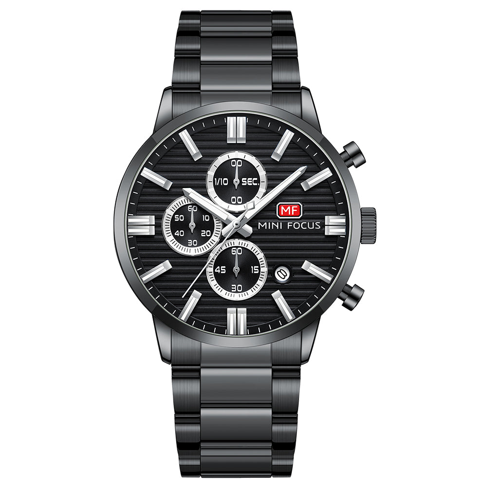 Striped Chrono Steel Bracelet — Black