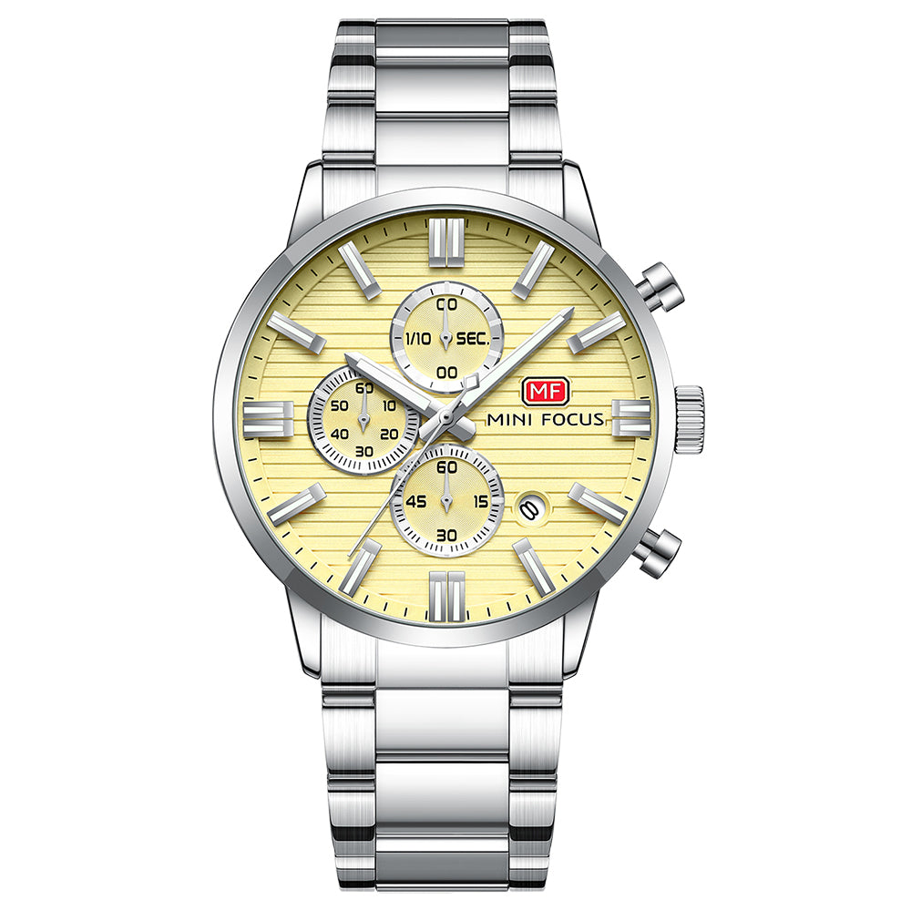 Striped Chrono Steel Bracelet — Silver Champagne