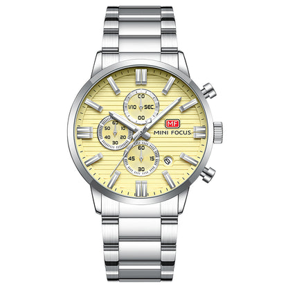 Striped Chrono Steel Bracelet — Silver Champagne