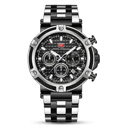 Cable Bezel Chronograph Steel Bracelet — Silver Black
