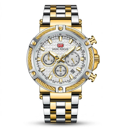 Cable Bezel Chronograph Steel Bracelet — Silver Gold