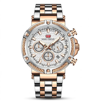 Cable Bezel Chronograph Steel Bracelet — Silver Rose Gold